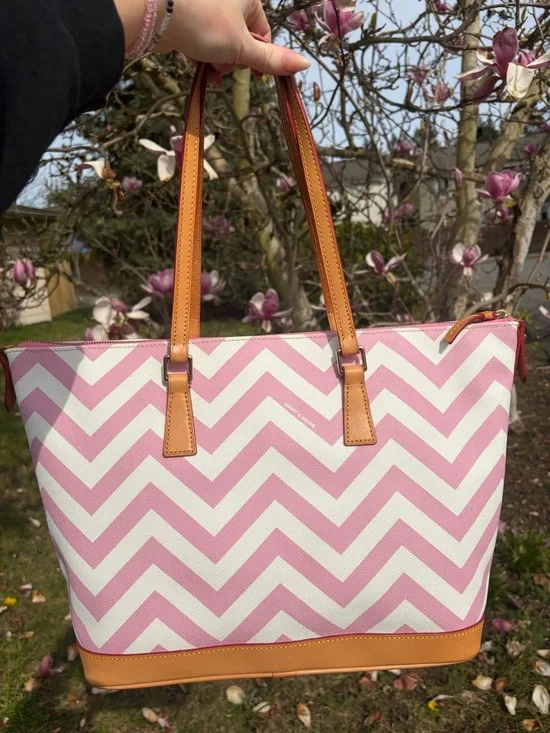 Dooney & Bourke Chevron Tote with Tan Leather Trim - Picture 3 of 15